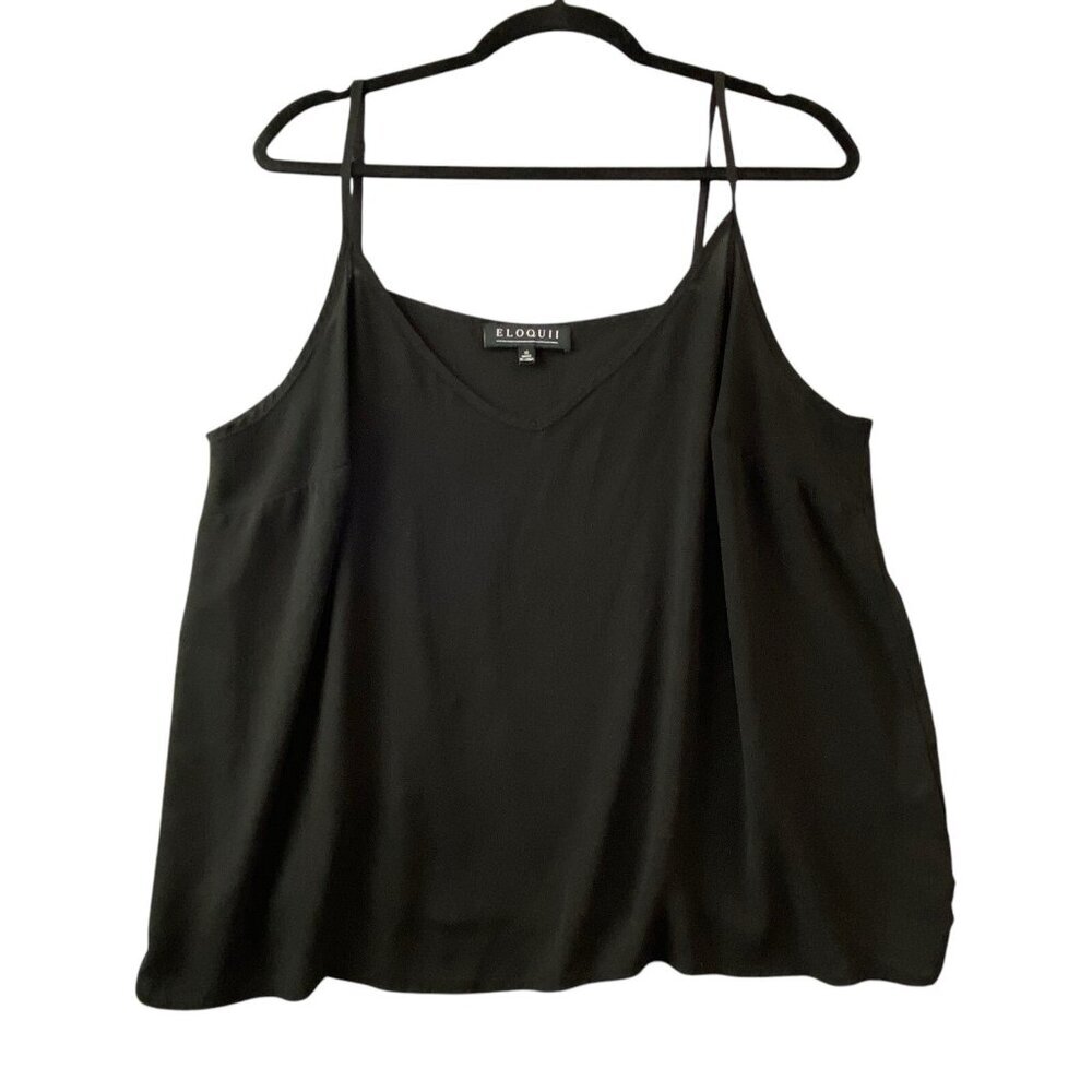 ELOQUII Women Cami V Neck Sz‎ 18 Black Easy Fit Casual Layers Thin Straps 6-8